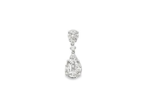 18K White Gold Pendant with Natural Pear, Marquise, Princess, and Round Cut Diamonds